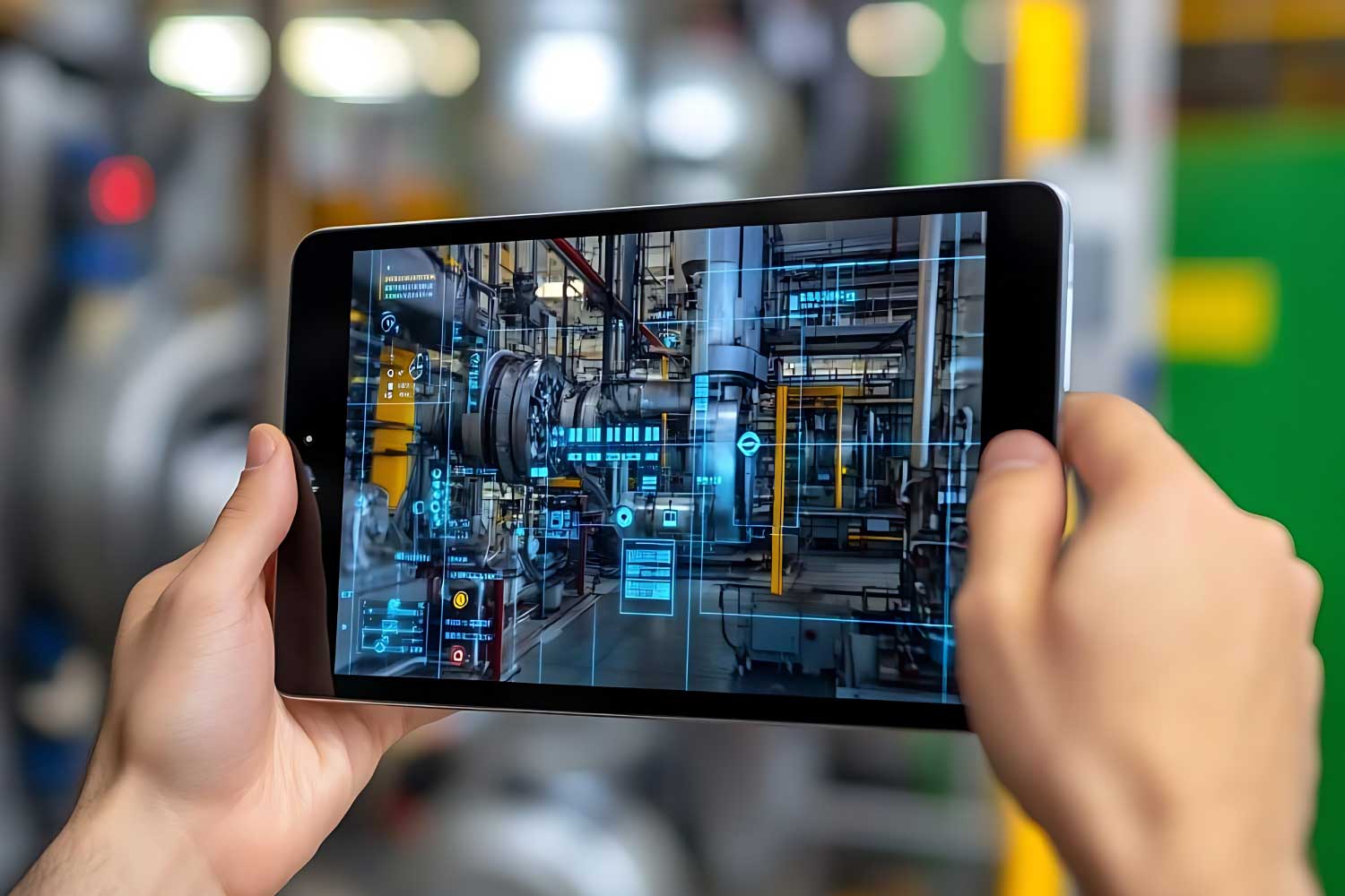 Facility manager reviews a 3D digital twin on tablet