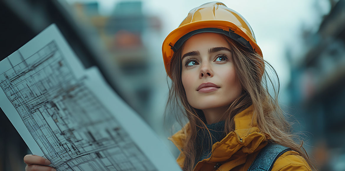 construction engineer with building plans