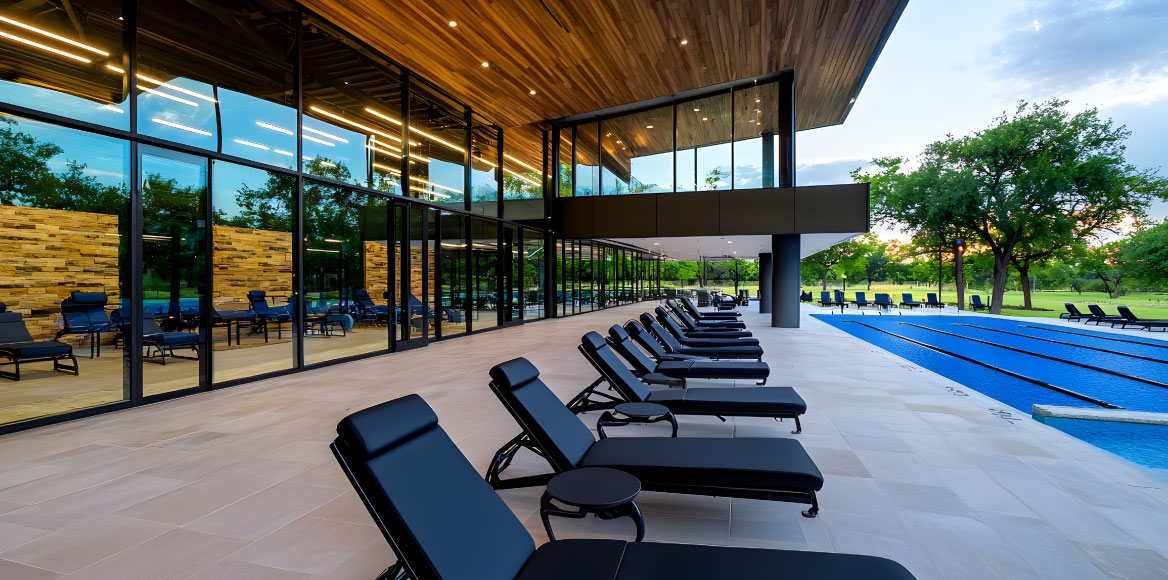 hotel outdoor seating with mural