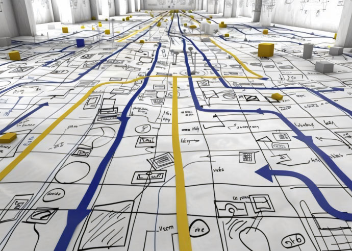 Cartoon map with guided path
