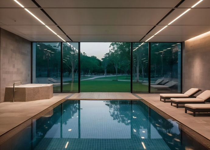 modern house with pool and glass facade
