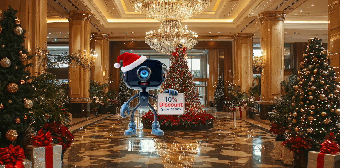 Hotel entrance decorated for Christmas