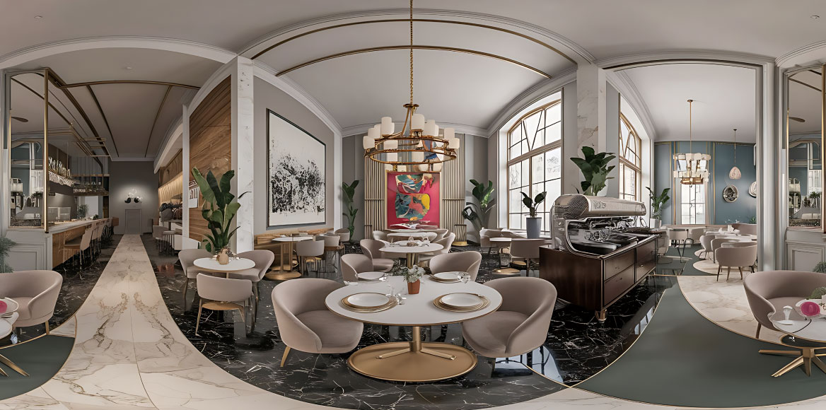 Interactive 360 degree virtual tour showcasing a modern venue for event promotion and venue hire marketing.